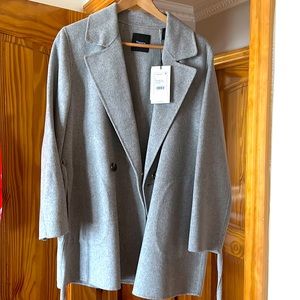 Theory Light Gray Wool Blend Double-Breasted Coat